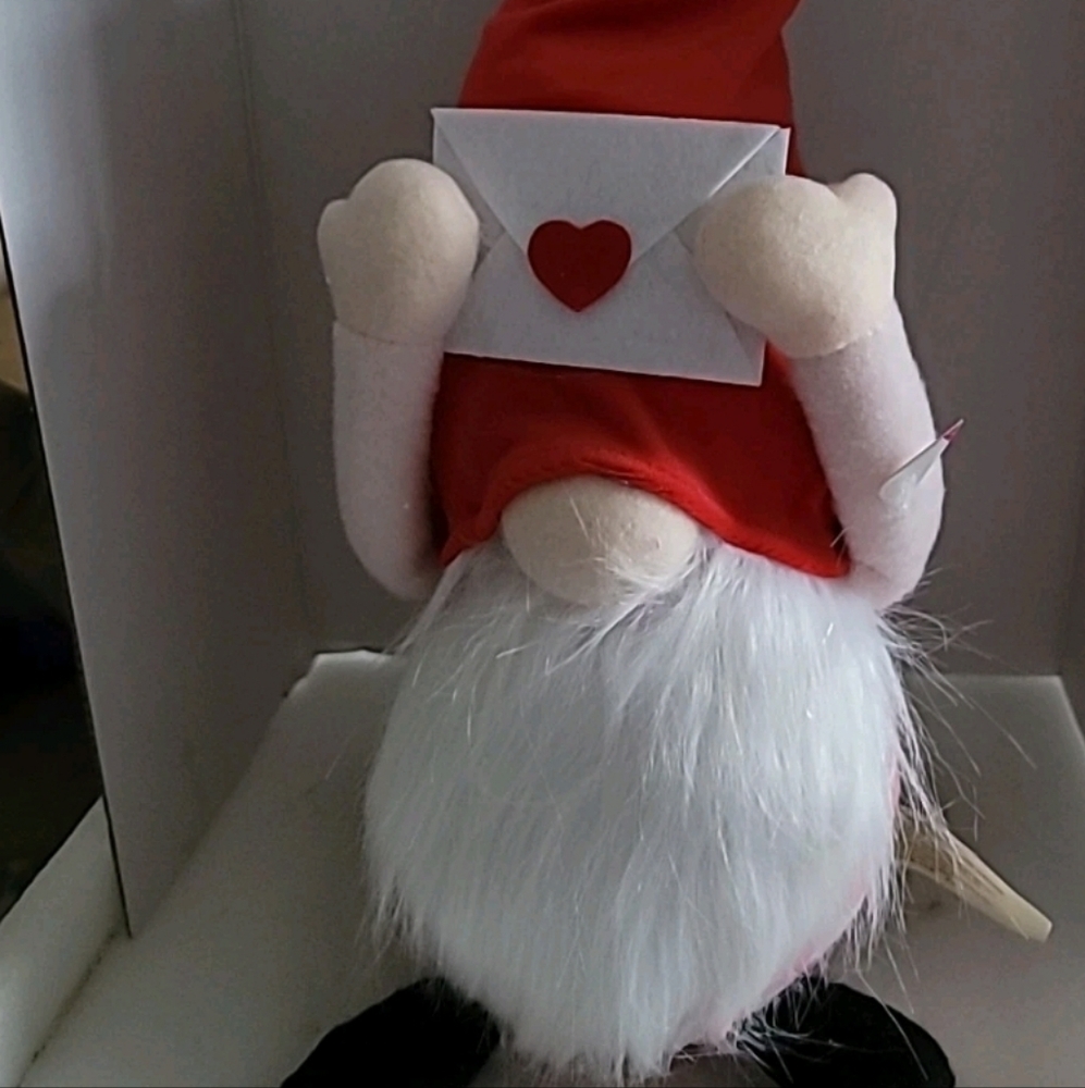 Red and white gnome Valentine Plush Decor Holding a love letter
